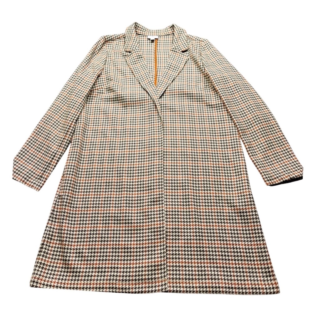 J. Jill Blazer Jacket Womens Medium Brown Orange Houndstooth Stretch Long Sleeve